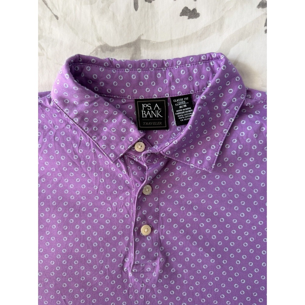 Jos A Bank Traveler Polo Short Sleeve Shirt Purple Lavender Dot Classic Fit Med